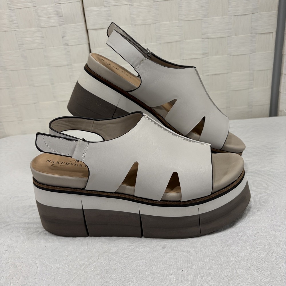 Naked Feet Geo Wedge Sandals 'Mist' chunky multitone platform sole womens 10M